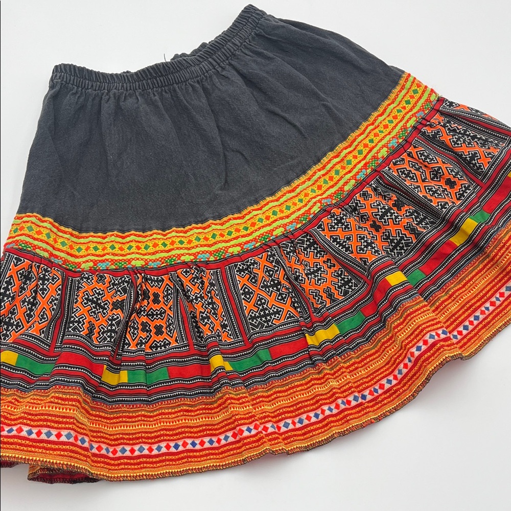Boho Embroidered Multicolor Cotton Skirt‎